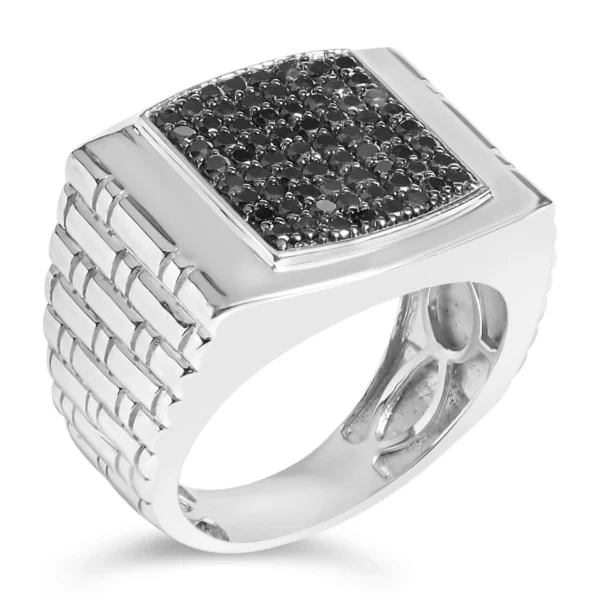 .925 Sterling Silver 1 1/4 Cttw Treated Black Diamond Cluster Men's Band Ring (Black Color, I2-I3 Clarity) - Image 3