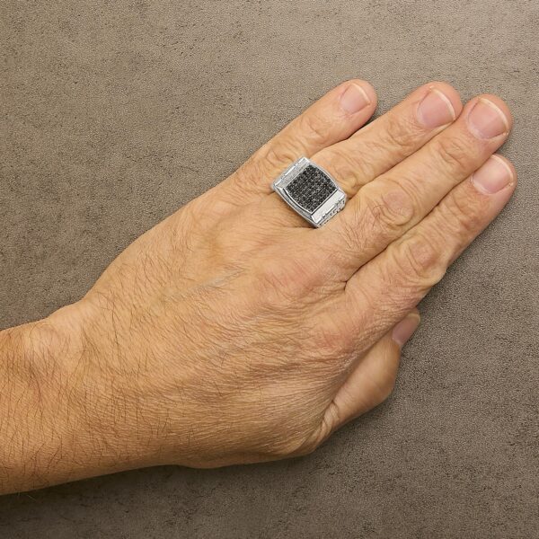 .925 Sterling Silver 1 1/4 Cttw Treated Black Diamond Cluster Men's Band Ring (Black Color, I2-I3 Clarity) - Image 6