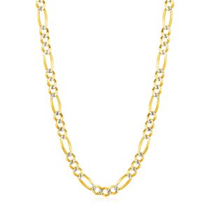 6.0mm 14K Yellow Gold Solid Pave Figaro Chain