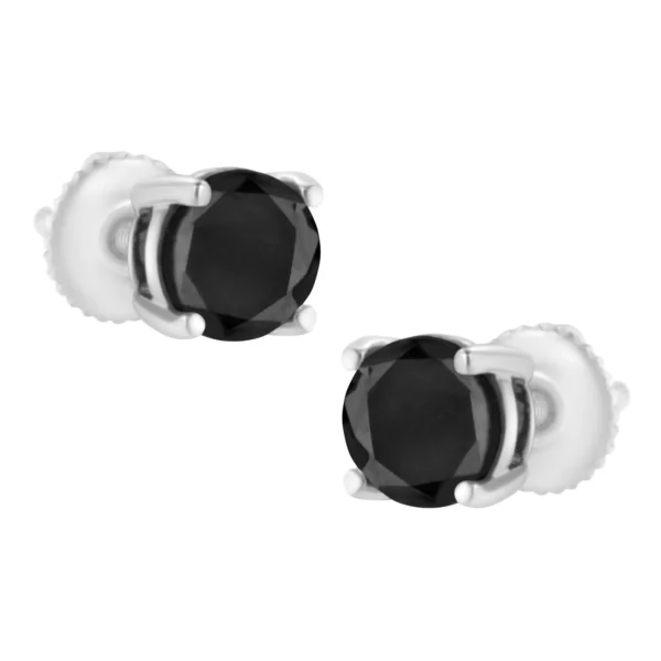 14K White Gold Round Brilliant-Cut Black Diamond Classic 4-Prong Stud Earrings with Screw Backs (Fancy Color-Enhanced, I2-I3 Clarity) - Image 7