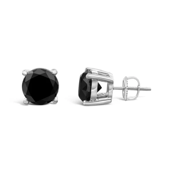 14K White Gold Round Brilliant-Cut Black Diamond Classic 4-Prong Stud Earrings with Screw Backs (Fancy Color-Enhanced, I2-I3 Clarity) - Image 9