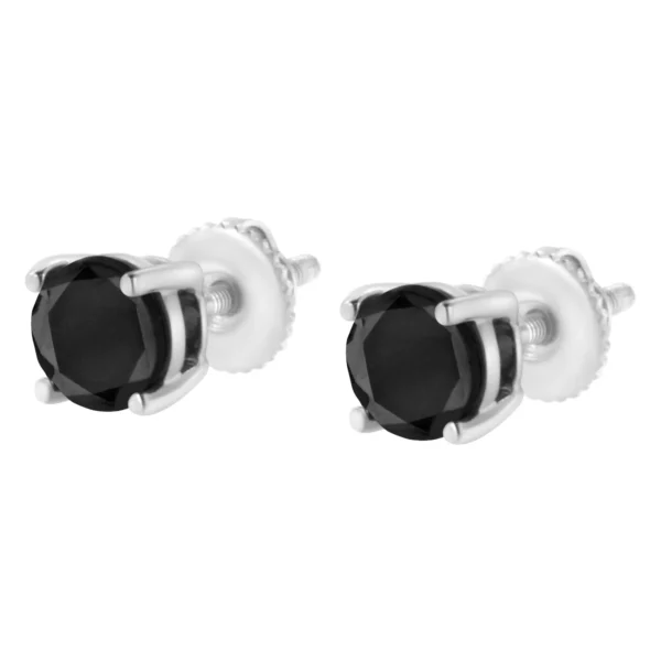 14K White Gold Round Brilliant-Cut Black Diamond Classic 4-Prong Stud Earrings with Screw Backs (Fancy Color-Enhanced, I2-I3 Clarity) - Image 10
