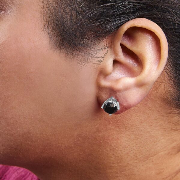 14K White Gold Round Brilliant-Cut Black Diamond Classic 4-Prong Stud Earrings with Screw Backs (Fancy Color-Enhanced, I2-I3 Clarity) - Image 17