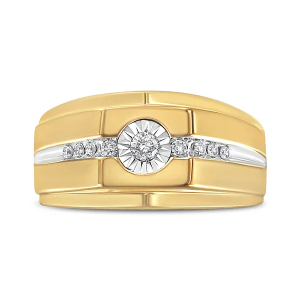 14K Yellow Gold Plated .925 Sterling Silver Miracle-Set 1/5 Cttw Diamond Men's Band Ring (I-J Color, I3 Clarity) - Image 2