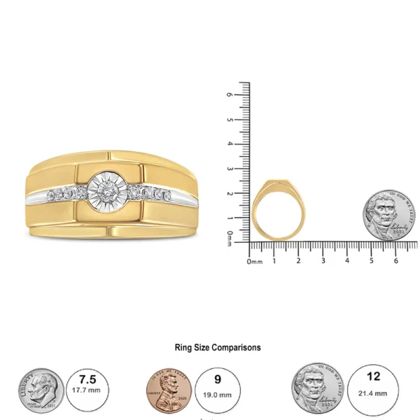 14K Yellow Gold Plated .925 Sterling Silver Miracle-Set 1/5 Cttw Diamond Men's Band Ring (I-J Color, I3 Clarity) - Image 6