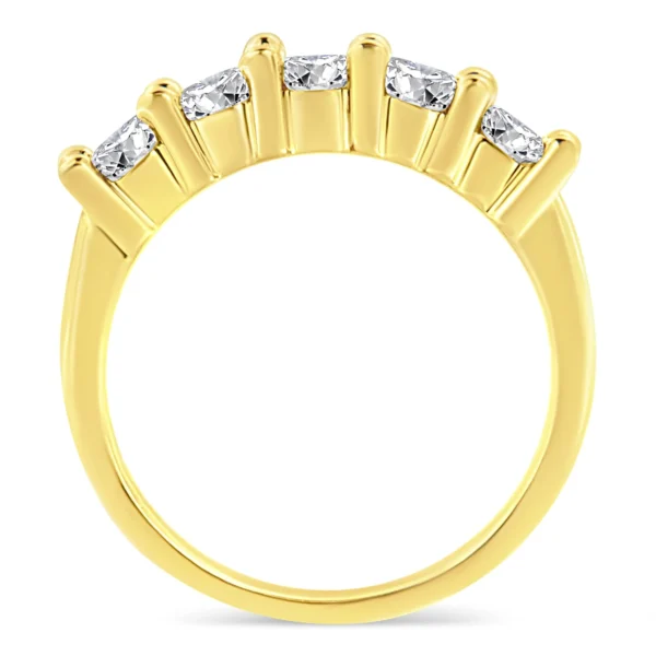 14K Yellow Gold Plated .925 Sterling Silver 1.0 Cttw Shared Prong-set Round Diamond 5 Stone Band Ring (J-K Color, I1-I2 Clarity) - Image 4