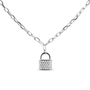 .925 Sterling Silver 1/4 Cttw Diamond Lock Pendant Necklace with Paperclip Chain (H-I Color, SI2-I1 Clarity)