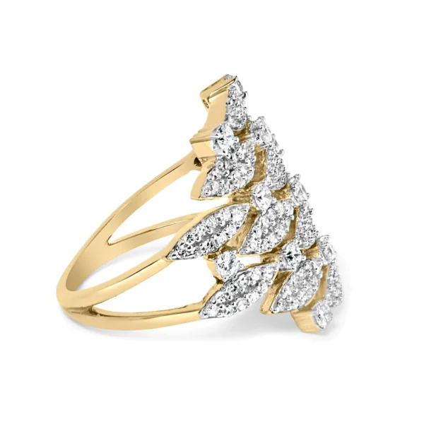 14K Yellow Gold 1.0 Cttw Diamond Geometric Stacked Open Cocktail Ring (I-J Color, I1-I2 Clarity) - Image 2