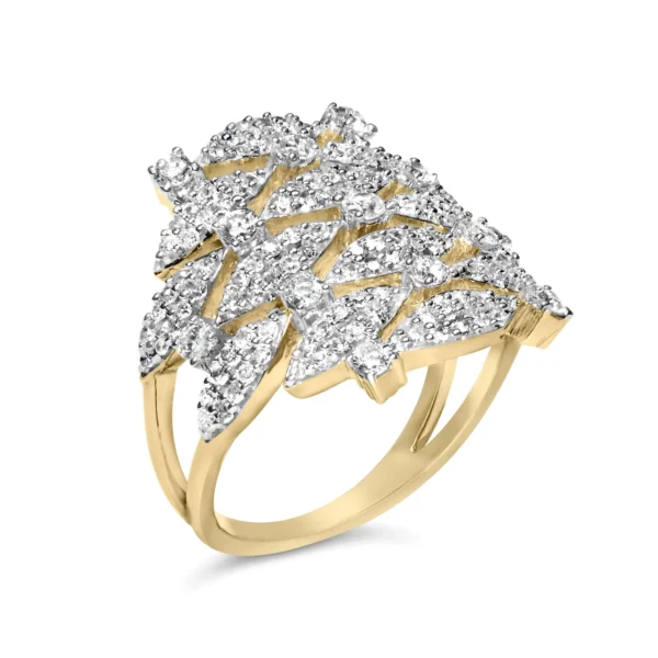 14K Yellow Gold 1.0 Cttw Diamond Geometric Stacked Open Cocktail Ring (I-J Color, I1-I2 Clarity) - Image 3