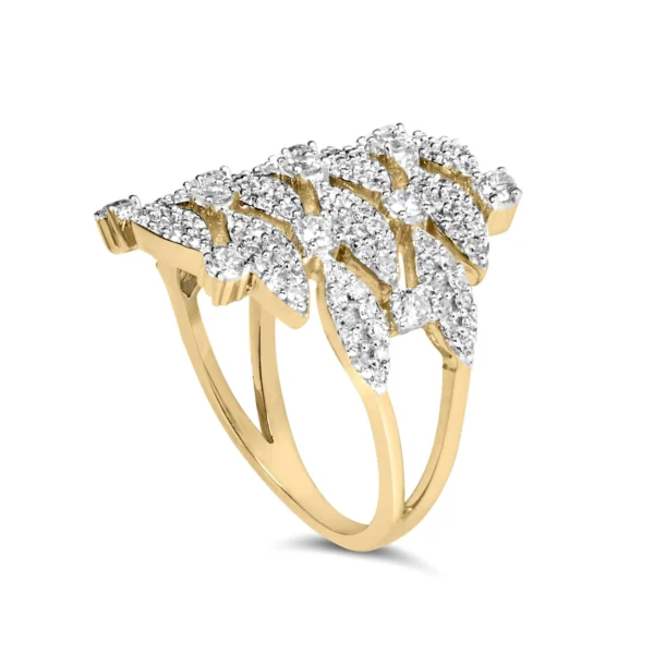 14K Yellow Gold 1.0 Cttw Diamond Geometric Stacked Open Cocktail Ring (I-J Color, I1-I2 Clarity) - Image 4