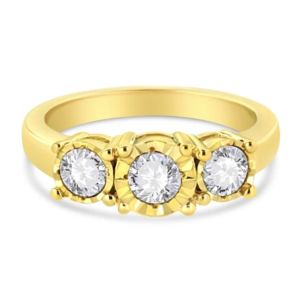 14K Yellow Gold Plated .925 Sterling Silver 1.00 Cttw Miracle-Set Round Diamond Three Stone Engagement Ring (K-L Color, I1-I2 Clarity) - Image 2