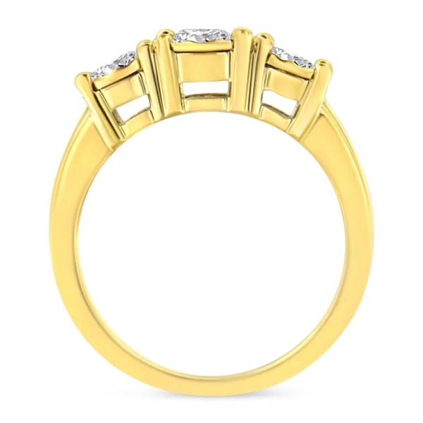 14K Yellow Gold Plated .925 Sterling Silver 1.00 Cttw Miracle-Set Round Diamond Three Stone Engagement Ring (K-L Color, I1-I2 Clarity) - Image 3