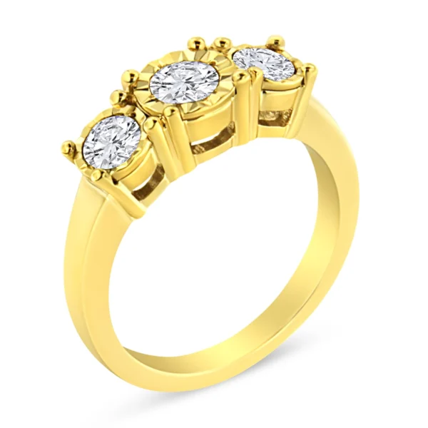 14K Yellow Gold Plated .925 Sterling Silver 1.00 Cttw Miracle-Set Round Diamond Three Stone Engagement Ring (K-L Color, I1-I2 Clarity) - Image 4