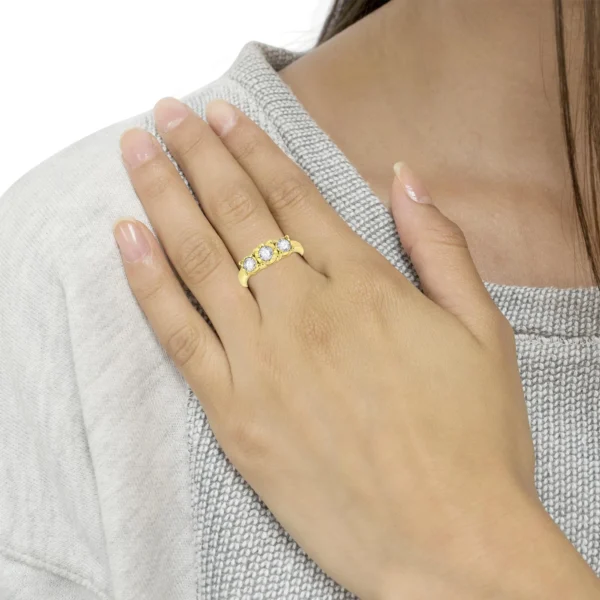 14K Yellow Gold Plated .925 Sterling Silver 1.00 Cttw Miracle-Set Round Diamond Three Stone Engagement Ring (K-L Color, I1-I2 Clarity) - Image 5