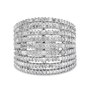 14K White Gold 3.0 Cttw Princess Cut Natural Diamond 9 Row Cocktail Band Ring  (H-I Color, SI1-SI2 Clarity)