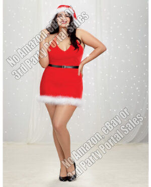 Velvet Santa Themed Halter Chemise W/marabou Trim & Santa Hat Lipstick
