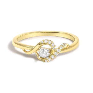 14K Yellow Gold Flash Plated .925 Sterling Silver 1/6 Cttw Diamond Swirl and Halo Promise Ring (I-J Color, I3 Clarity)