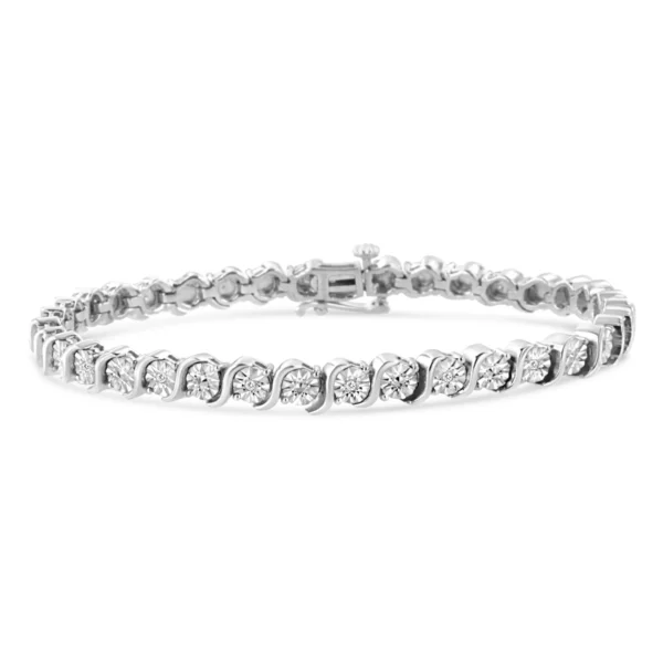 .925 Sterling Silver 1/10 Cttw Diamond Round Miracle Plate and "S" Link Tennis Bracelet (I-J Color, I2- I3 Clarity) - 7" - Image 2