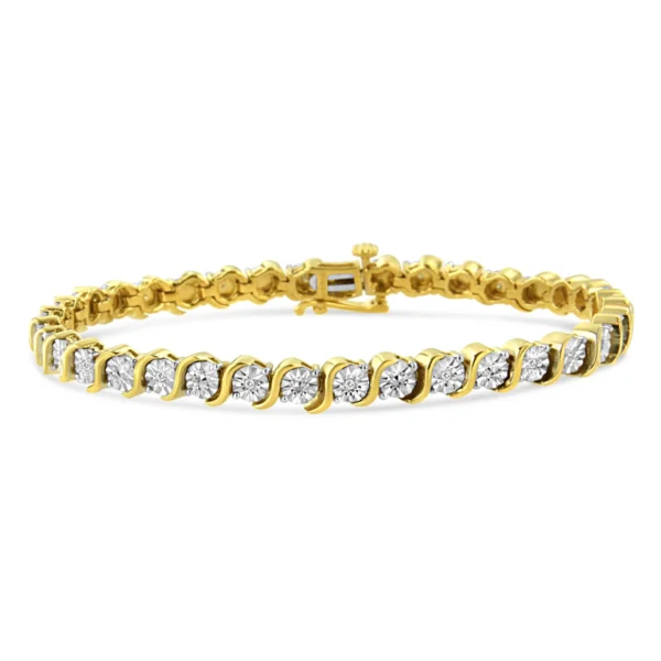 .925 Sterling Silver 1/10 Cttw Diamond Round Miracle Plate and "S" Link Tennis Bracelet (I-J Color, I2- I3 Clarity) - 7" - Image 3
