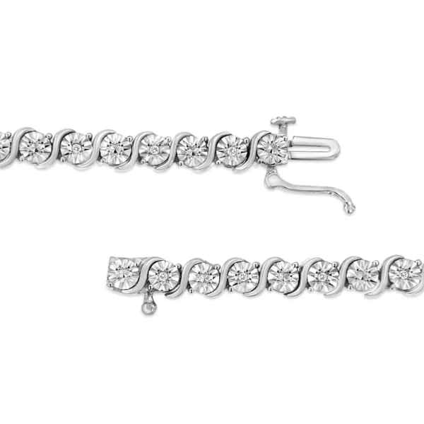 .925 Sterling Silver 1/10 Cttw Diamond Round Miracle Plate and "S" Link Tennis Bracelet (I-J Color, I2- I3 Clarity) - 7" - Image 8