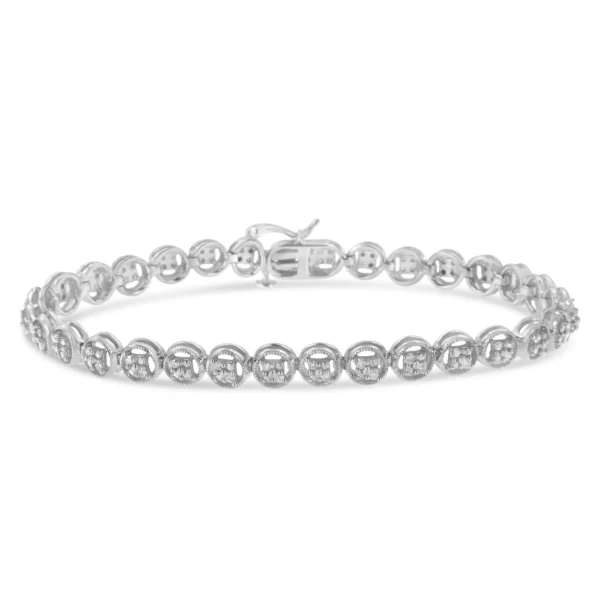 .925 Sterling Silver 1/4 Cttw Diamond 7" Open Circle Wheel Link Tennis Bracelet (I-J Color, I2-I3 Clarity) - Image 2