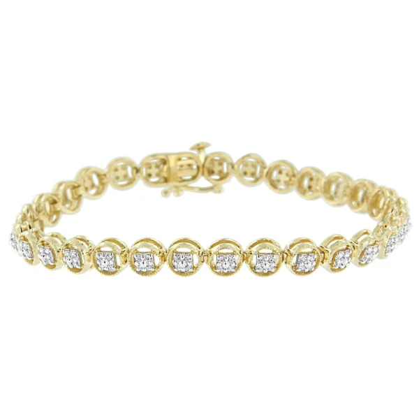 .925 Sterling Silver 1/4 Cttw Diamond 7" Open Circle Wheel Link Tennis Bracelet (I-J Color, I2-I3 Clarity) - Image 3