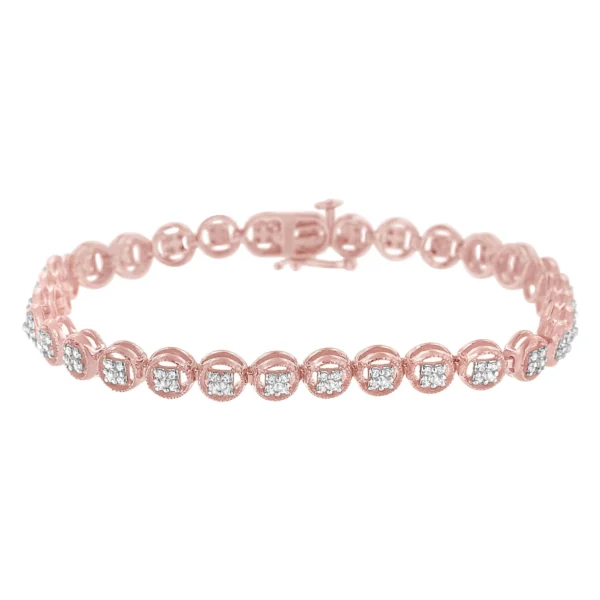 .925 Sterling Silver 1/4 Cttw Diamond 7" Open Circle Wheel Link Tennis Bracelet (I-J Color, I2-I3 Clarity) - Image 4