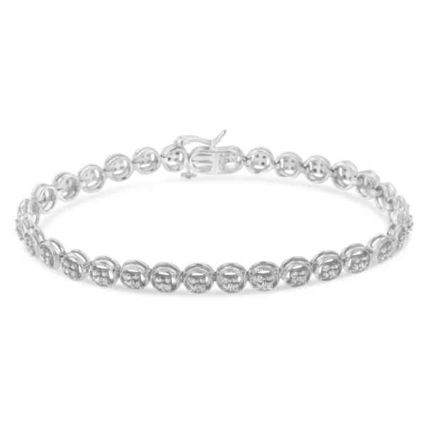 .925 Sterling Silver 1/4 Cttw Diamond 7" Open Circle Wheel Link Tennis Bracelet (I-J Color, I2-I3 Clarity) - Image 5