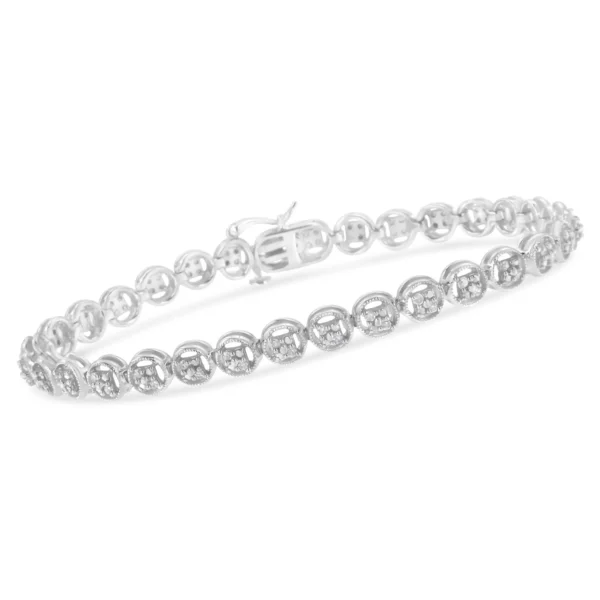 .925 Sterling Silver 1/4 Cttw Diamond 7" Open Circle Wheel Link Tennis Bracelet (I-J Color, I2-I3 Clarity) - Image 8