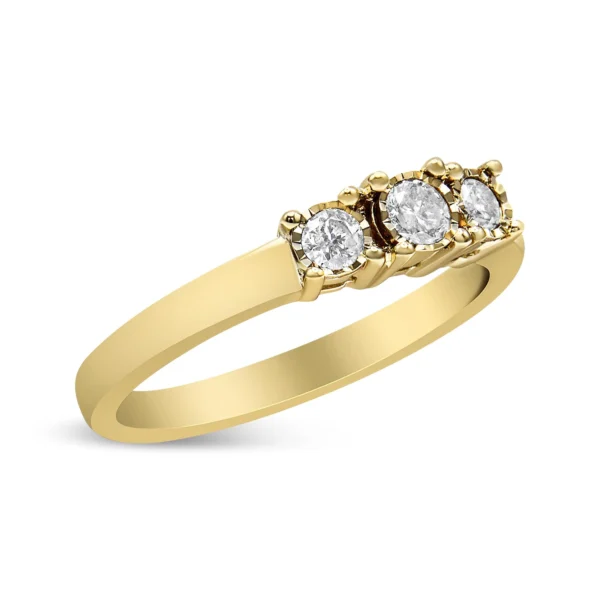 14K Yellow Gold Plated .925 Sterling Silver 1/4 Cttw Diamond 3 Stone Illusion Plate Ring (J-K Color, I1-I2 Clarity) - Image 3