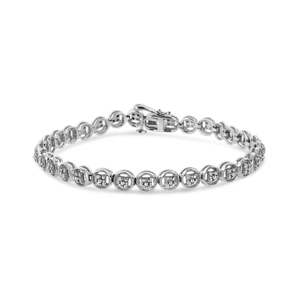 .925 Sterling Silver 1/10 Cttw Diamond Open Circle Wheel Link 7" Tennis Bracelet (I-J Color, I2-I3 Clarity) - Image 2