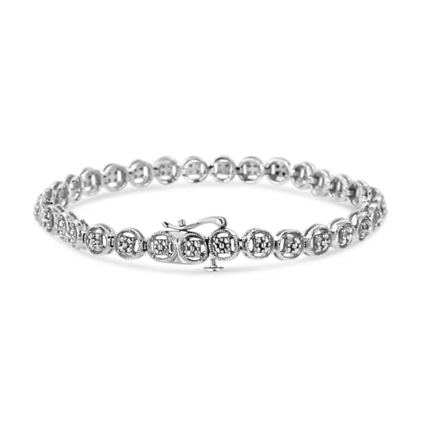 .925 Sterling Silver 1/10 Cttw Diamond Open Circle Wheel Link 7" Tennis Bracelet (I-J Color, I2-I3 Clarity) - Image 8
