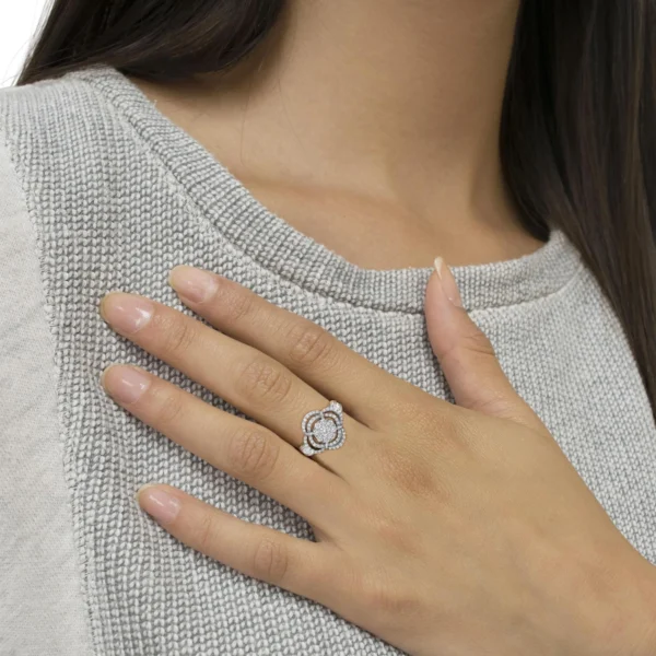 14K White Gold 1.0 Cttw Round & Baguette Cut Diamond Floral Cluster Quatrefoil Channel Set Band Cocktail Statement Ring (H-I Color, SI2-I1 Clarity) - Image 6