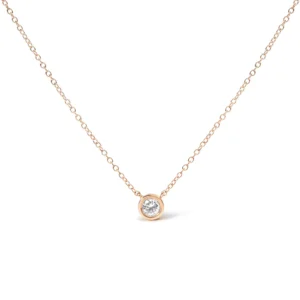 10K Gold 1/10 Carat Round Brilliant-Cut Diamond Modern Bezel-Set Solitaire 16"-18" Pendant Necklace