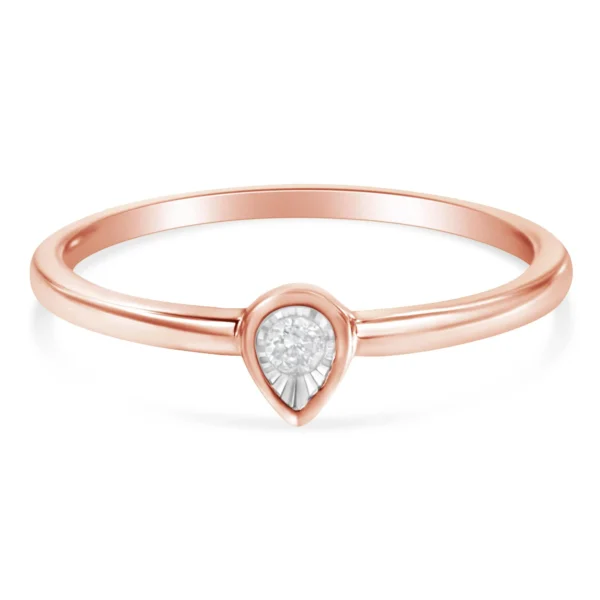 14K Rose Gold Plated .925 Sterling Silver 1/20 Carat Diamond Teardrop Pear-Shaped Miracle Set Petite Fashion Ring (J-K Color, I1-I2 Clarity) - Image 3