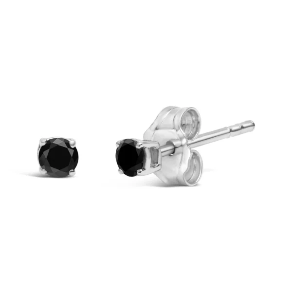 .925 Sterling Silver Black Diamond Solitaire Stud Earrings (Black Color, I2-I3 Clarity) - Image 5