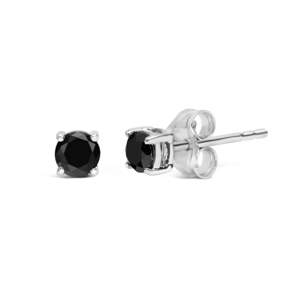 .925 Sterling Silver Black Diamond Solitaire Stud Earrings (Black Color, I2-I3 Clarity) - Image 6
