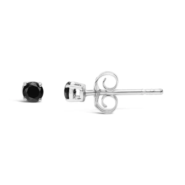 .925 Sterling Silver Black Diamond Solitaire Stud Earrings (Black Color, I2-I3 Clarity) - Image 8