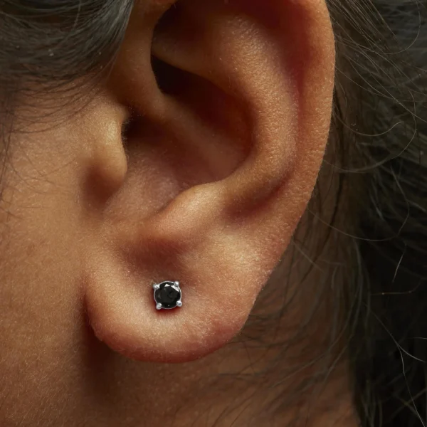 .925 Sterling Silver Black Diamond Solitaire Stud Earrings (Black Color, I2-I3 Clarity) - Image 12