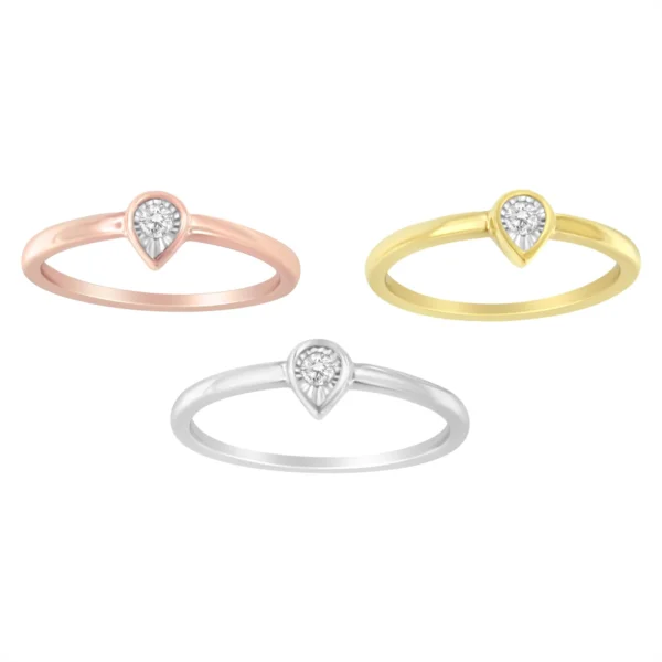 .925 Sterling Silver 1/6 Carat Diamond Teardrop Pear-Shaped Miracle Set Petite Fashion Promise Ring (J-K Color, I1-I2 Clarity) - Image 2