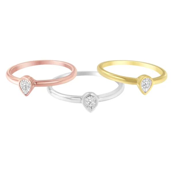.925 Sterling Silver 1/6 Carat Diamond Teardrop Pear-Shaped Miracle Set Petite Fashion Promise Ring (J-K Color, I1-I2 Clarity) - Image 3
