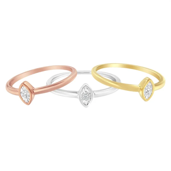 14K Gold Plated .925 Sterling Silver 1/6 Cttw Diamond Marquise Shaped Stackable Promise Ring Set (J-K Color, I1-I2 Clarity) - Image 2
