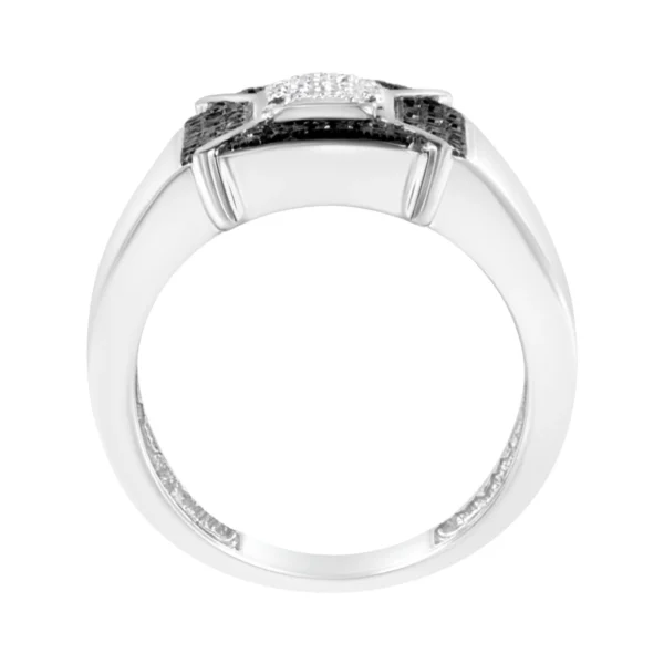 .925 Sterling Silver 3/8 Cttw Composite Enhanced Black and White Diamond Men's Band Ring (H-I, I2-I3) - Image 2