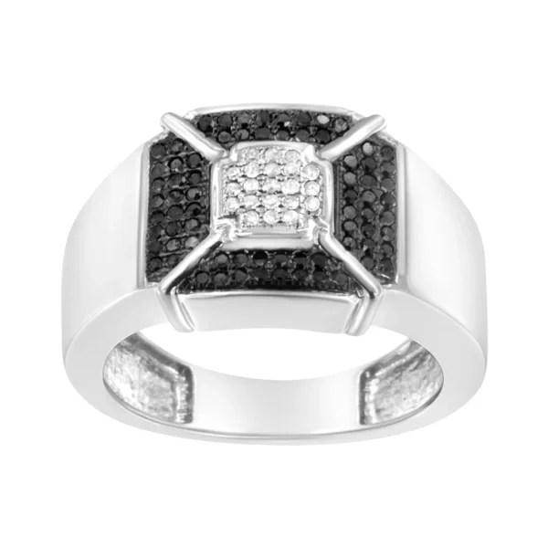 .925 Sterling Silver 3/8 Cttw Composite Enhanced Black and White Diamond Men's Band Ring (H-I, I2-I3) - Image 3
