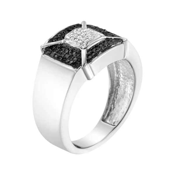 .925 Sterling Silver 3/8 Cttw Composite Enhanced Black and White Diamond Men's Band Ring (H-I, I2-I3) - Image 4