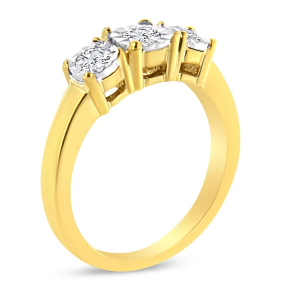 14K Yellow Gold Plated .925 Sterling Silver 1/2 Cttw Diamond Three Stone Illusion Plate Ring (J-K Color, I1-I2 Clarity) - Image 3