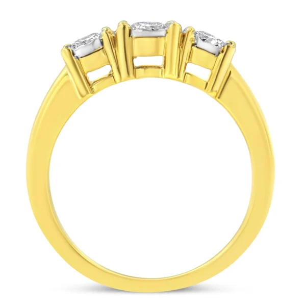 14K Yellow Gold Plated .925 Sterling Silver 1/2 Cttw Diamond Three Stone Illusion Plate Ring (J-K Color, I1-I2 Clarity) - Image 5