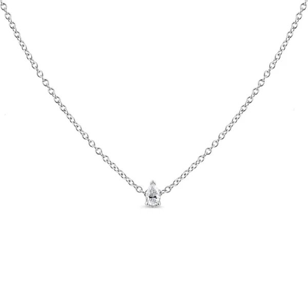 14K White Gold Pear Shape Lab Grown Diamond Solitaire Pendant Necklace (F-G Color, VS2-SI1 Clarity) - Image 2
