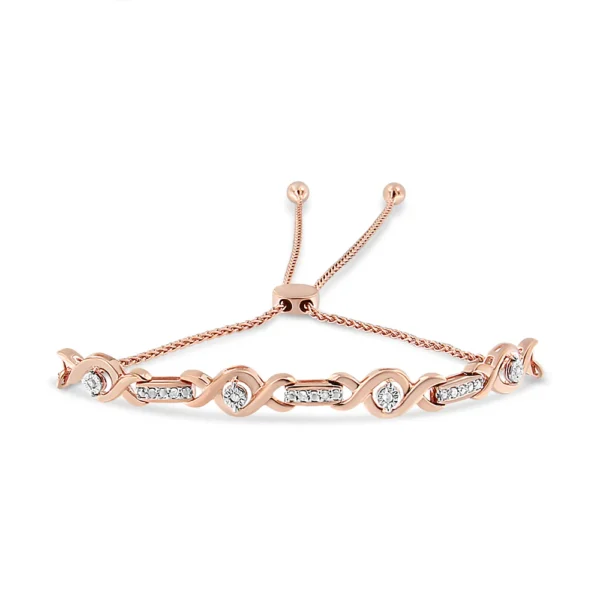 .925 Sterling Silver Channel Set Diamond Accent Twist 4”-10” Adjustable Bolo Bracelet (I-J Color, I3 Clarity) - Image 3