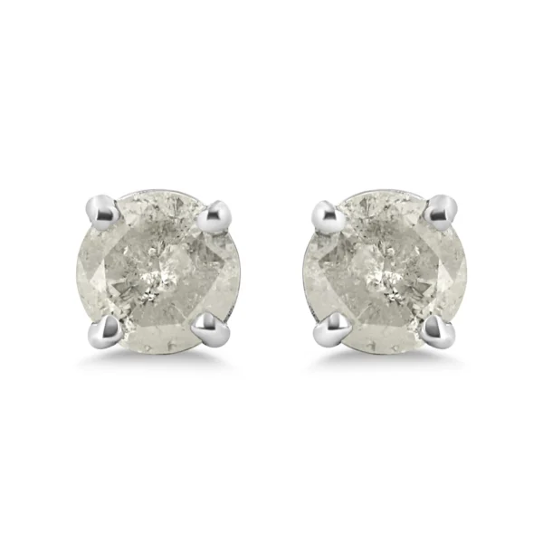 .925 Sterling Silver 4-Prong Round-cut "Salt and Pepper" Diamond Classic Stud Earrings (I-J Color, I3 Clarity) - Image 2